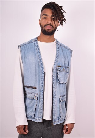 WRANGLER MENS VINTAGE DENIM GILET XXL BLUE 90S