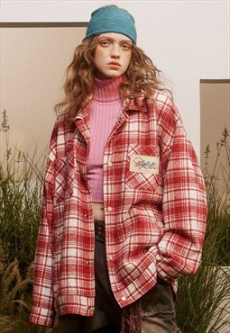 Plaid check jacket distressed tartan varsity bomber in red