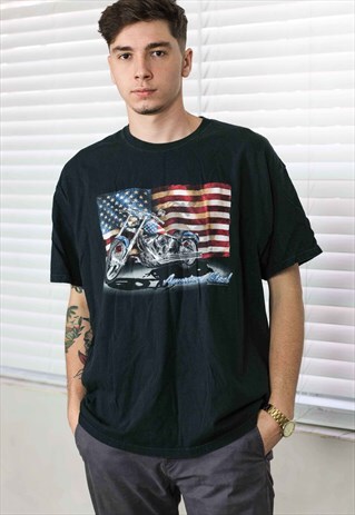 VINTAGE AMERICAN STEEL BIKER T-SHIRT LOGO 90S XL 9.1