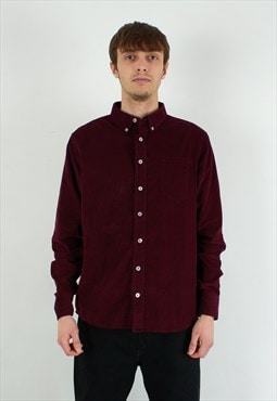 Watsons Casual Corduroy Shirt Burgundy Long Sleeve Button Up