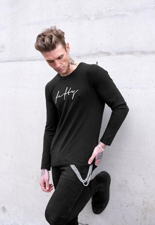 SCRIBBLE TEXT LONG SLEEVED T-SHIRT JUMPER - BLACK