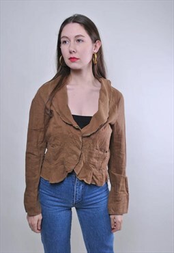 Vintage light cropped brown blazer jacket 