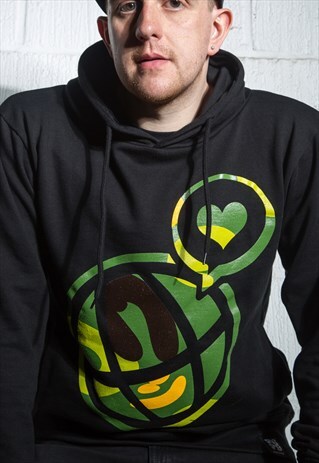 PULLOVER HOODIE BLACK ORGANIC CAMOUFLAGE LOGO PRINT