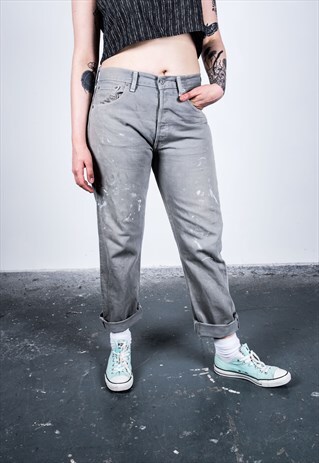 VINTAGE LEVI'S 501 GREY PAINT MOM JEANS