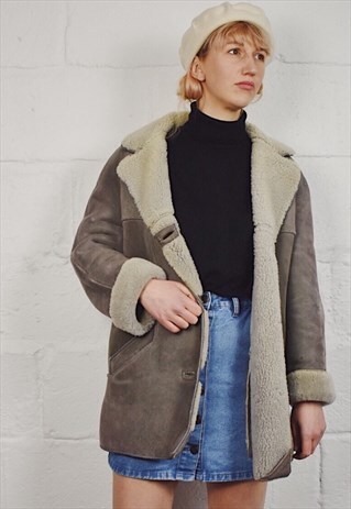 VINTAGE 70S SHEARLING COAT WINTER COAT GREY