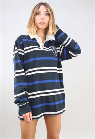 VINTAGE RETRO OVERSIZED LONG SLEEVE STRIPE RUGBY TOP T-SHIRT