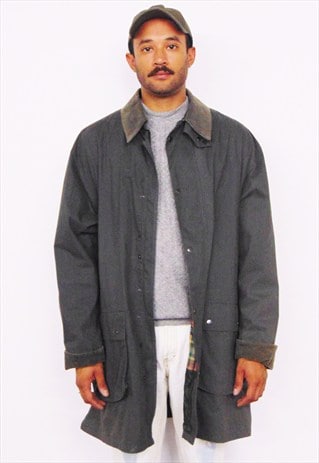 90S CLASSIC CORDUROY COLLAR GREEN LONGLINE CHORE BARN JACKET