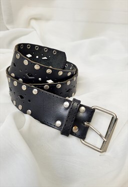 Vintage 90s black real leather rivet Grunge belt 