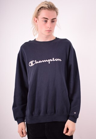 CHAMPION MENS VINTAGE SWEATSHIRT JUMPER LARGE BLUE 90S