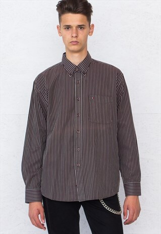 VINTAGE BROWN TOMMY HILFIGER LONG SLEEVE STRIPED SHIRT