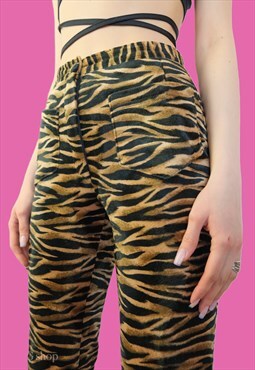 Vintage 90's High Waisted Flared Animal Print  Trousers