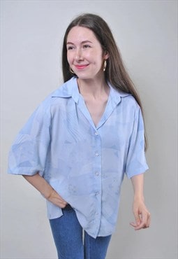 VintageBlue summer blouse, abstract flower blouse, cute 