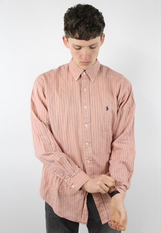 VINTAGE POLO RALPH LAUREN PEACH CHECK SHIRT