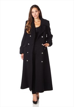 De La Creme Womens Black Wool Blend Maxi Coat