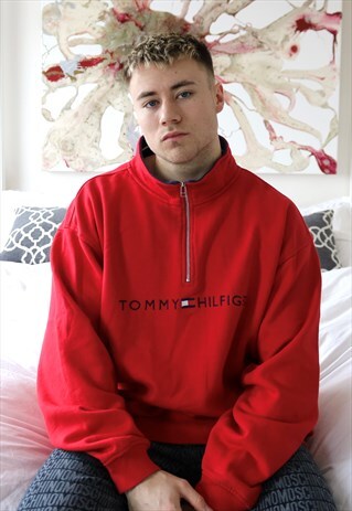 RED TOMMY HILFIGER QUARTER ZIP SWEATSHIRT