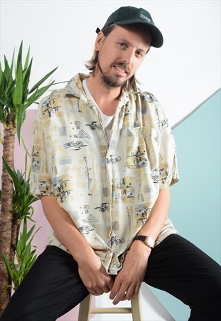 VINTAGE ABSTRACT PATTERN SHIRT IN BEIGE.