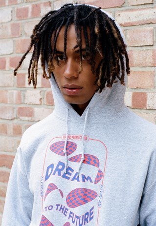 GREY HOODIE WITH DREAM INTO THE FUTURE PRINT