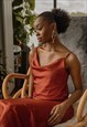 RUST RED SATIN MIDI SKIRT AND STRAP TOP SET