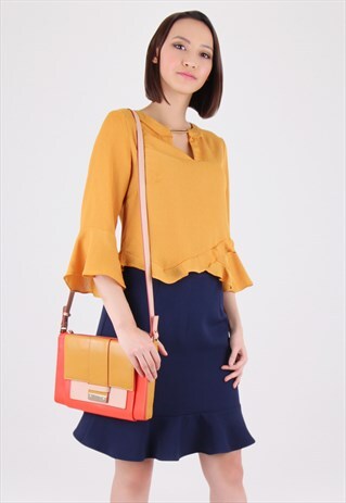 MUSTARD 3/4 BELL SLEEVES KEYHOLE ASYMMETRIC TOP