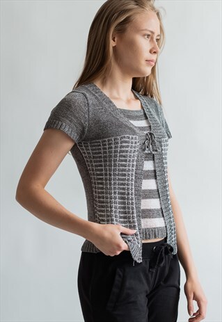 VINTAGE 70S BOHO GREY LAYER TOP
