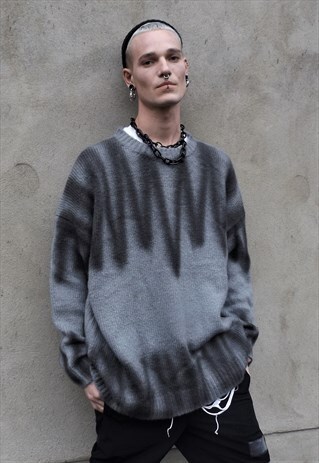 LOOSE OVERSIZE WASHED OUT GRAFFITI DYE FADED MOHAIR SWEATER