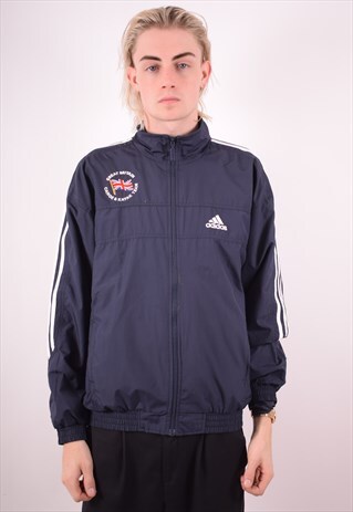 ADIDAS MENS VINTAGE JACKET MEDIUM NAVY BLUE 90S