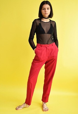 VINTAGE 80'S RETRO CLASSY RED TAPERED HIGHWAISTED TROUSERS
