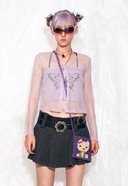 Vintage Y2K Mesh Top in Purple Bead Cuff