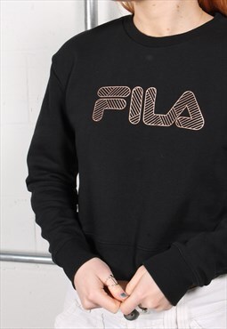 Vintage Fila Sweatshirt in Black Pullover Crop Jumper Small