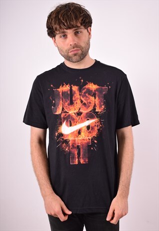 NIKE MENS VINTAGE T-SHIRT TOP LARGE BLACK 90S