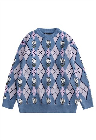 KALODIS SIMPLE FLORAL PRINT CASUAL KNIT SWEATER