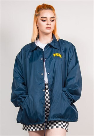VINTAGE 90'S FEMA BLUE USA COACH JACKET