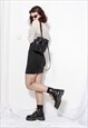 90S GRUNGE Y2K GOTH BLACK FAUX LEATHER MINI BAG BACKPACK 