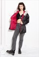 90S GRUNGE Y2K GOTH QUILTED BLACK SATIN FAUX FUR JACKET COAT