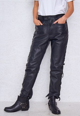 VINTAGE BLACK LEATHER TROUSERS BOTTOMS