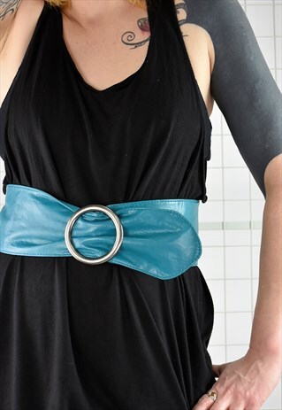 VINTAGE 90S DOES 80S WIDE PU WAIST BELT IN TURQUOISE