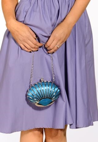 VINTAGE TEAL BLUE SILVER ART DECO STYLE METAL CLUTCH BAG