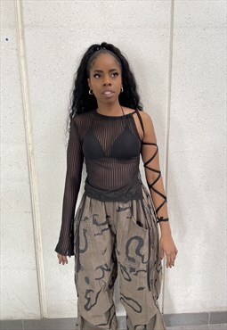 SY Black Mesh One Sleeve Top