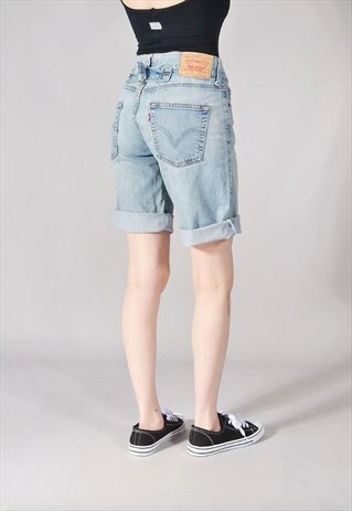 VINTAGE LEVI'S 576 CINCHED DENIM SHORTS LIGHT BLUE
