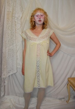 Vintage Lemon Yellow Lace Night Dress Size L/14