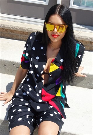 FUNKY POLKA DOT ABSTRACT PRINT SHORT BLOUSE TWO PIECE
