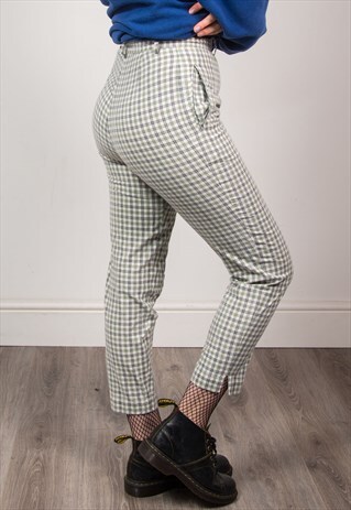 VINTAGE 90'S GREEN CHECKED PATTERN HIGH WAIST TROUSERS