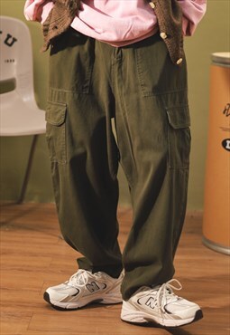 Army Green Cargo Cropped pants trousers Workwear