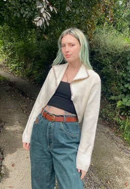 Vintage 90s Chunky Knitted Cream Cropped Cardigan