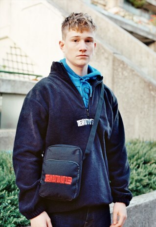 BLACK CROSS BODY BAG WITH DBDNS EMBROIDERY