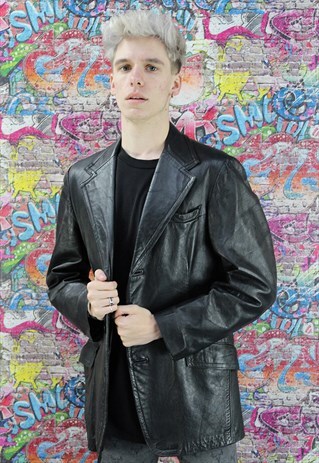 VINTAGE 80'S LEATHER BLACK UNISEX JACKET. GRUNGE