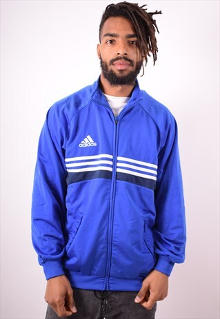 ADIDAS MENS VINTAGE TRACKSUIT TOP JACKET LARGE BLUE 90S