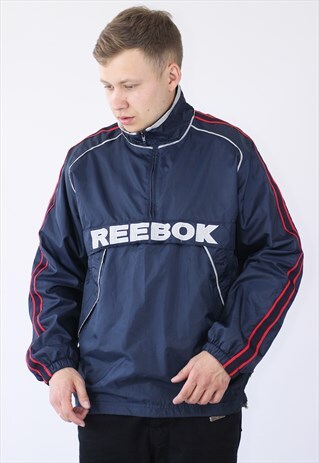 VINTAGE MENS REEBOK HALF ZIP BIG LOGO ANORAK JACKET
