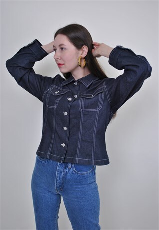 VINTAGE WOMENS JEANS JACKET, 80S RETRO DENIM GRUNGE JACKET