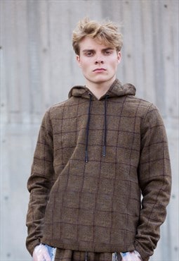 Khaki Retro Checked Premium wool oversized hoodies